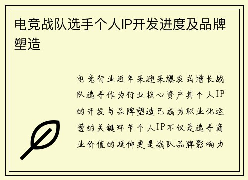 电竞战队选手个人IP开发进度及品牌塑造